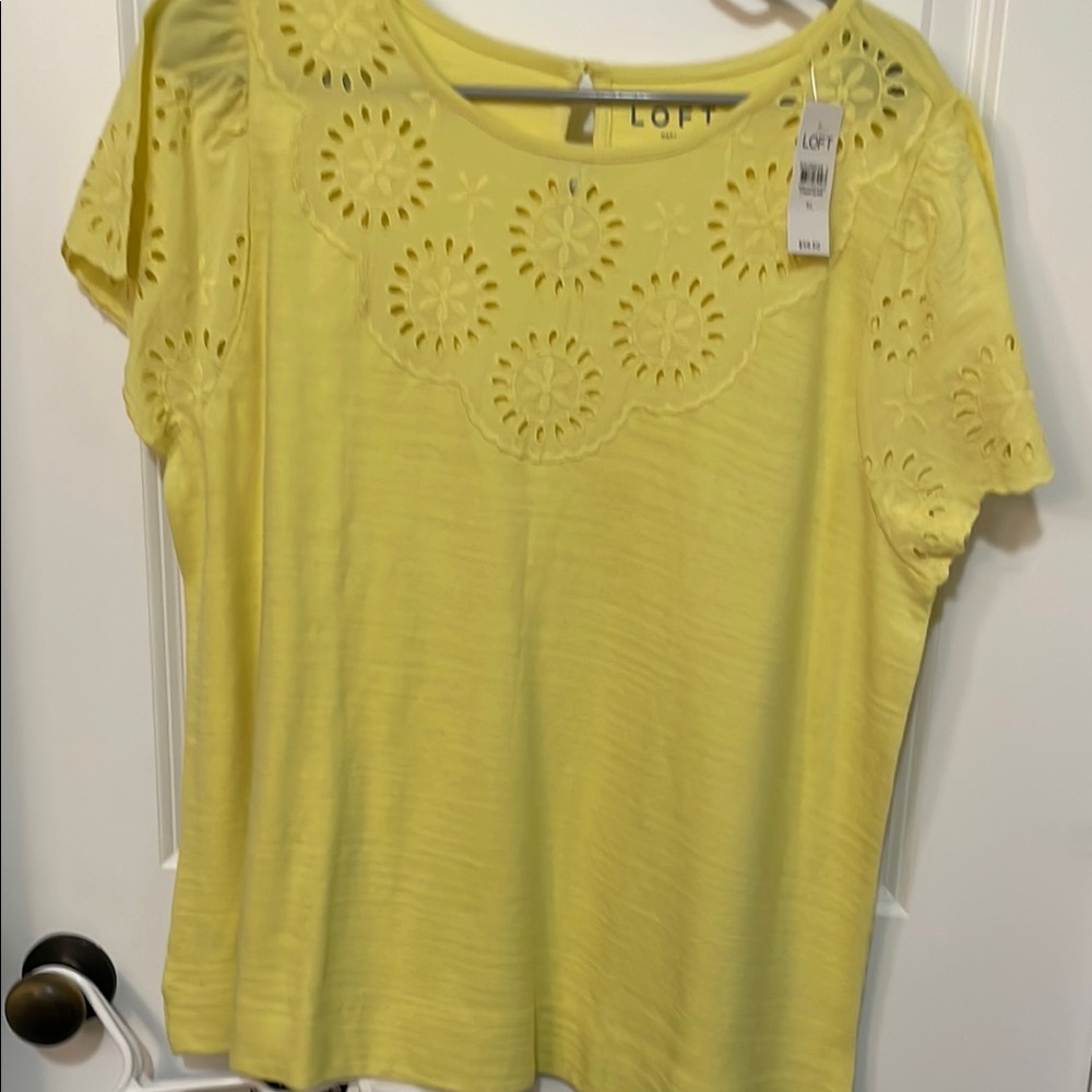 LOFT Women's Yellow Eyelet Top